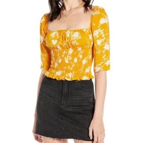 73 BP x Claudia Sulewski Smocked Ruched Floral Top - Picture 1 of 16